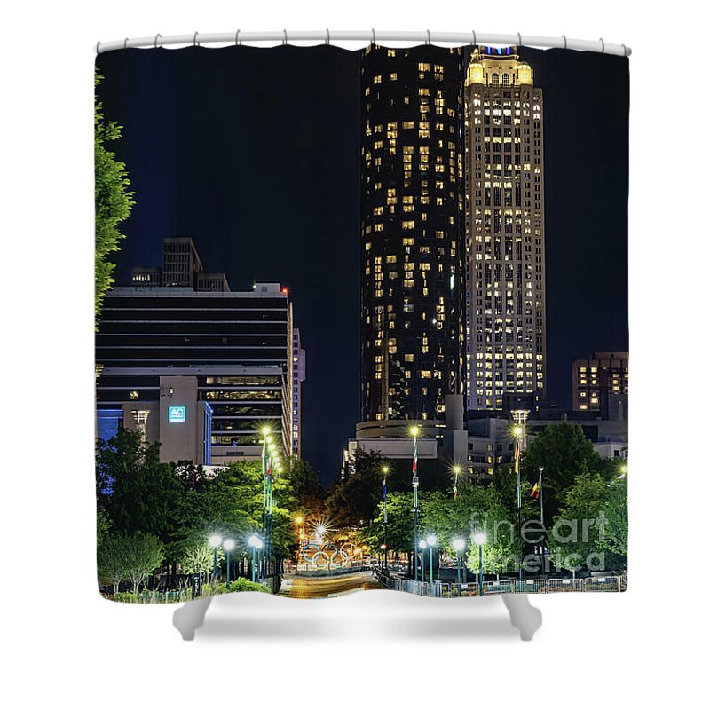 Night Shower Curtain featuring the photograph Atlanta Olympic Park by Tom Watkins PVminer pixs