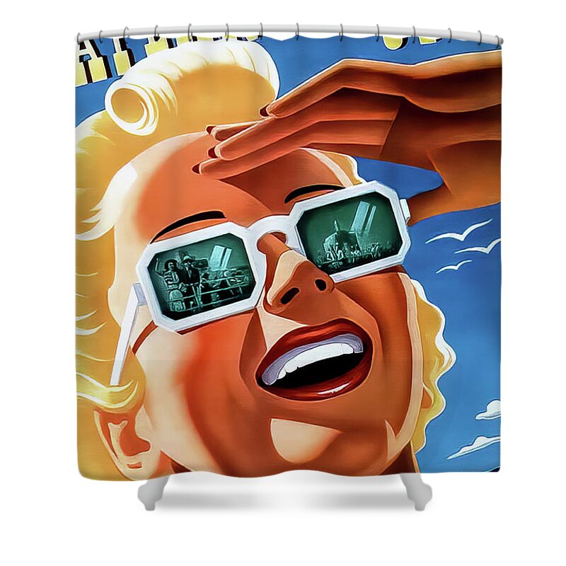 Atlantic Shower Curtain featuring the drawing Atlantic City Retro Travel Poster 1946 by M G Whittingham