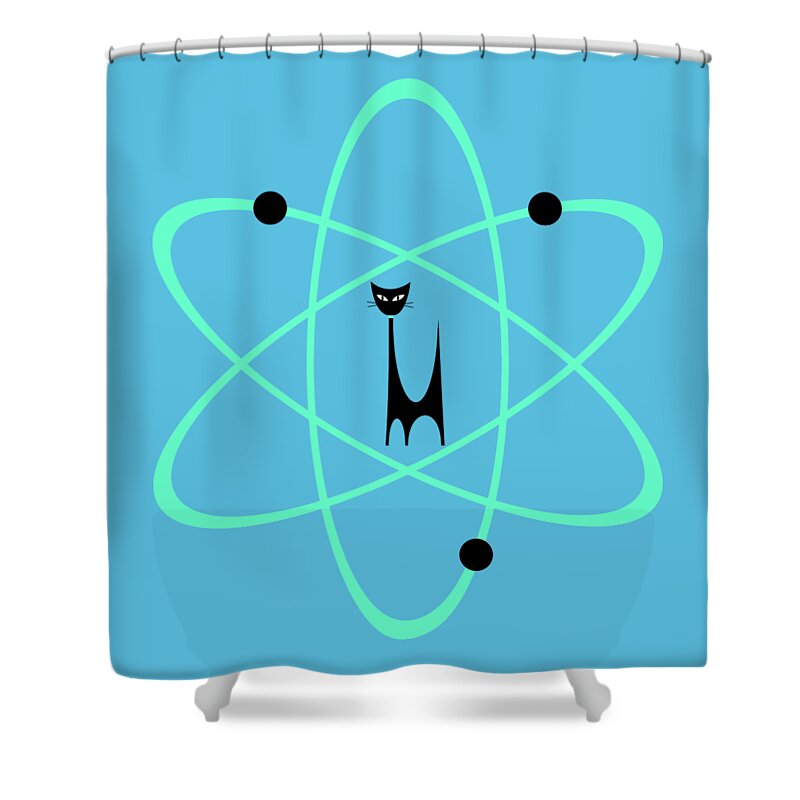 Atomic Cat Shower Curtain featuring the digital art Atom Cat in Green Transparent Background by Donna Mibus
