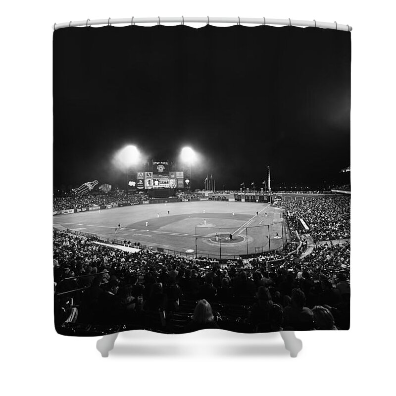 San Francisco Shower Curtain featuring the photograph ATT Park B-W Night Game by Paul Plaine