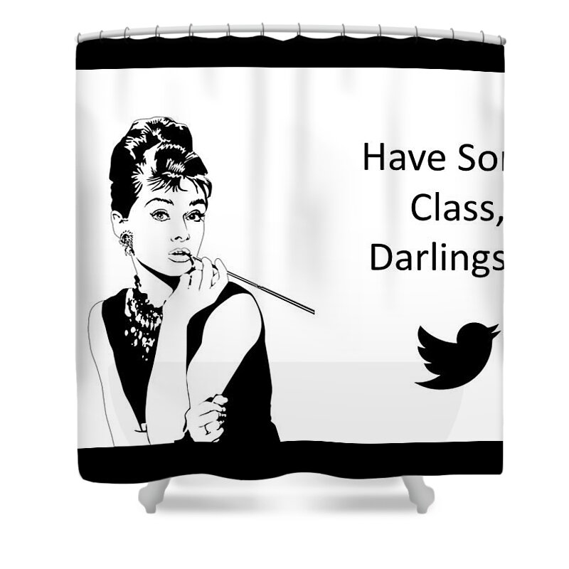 Social Media Shower Curtain featuring the drawing Audrey Hepburn Says... by Nancy Ayanna Wyatt