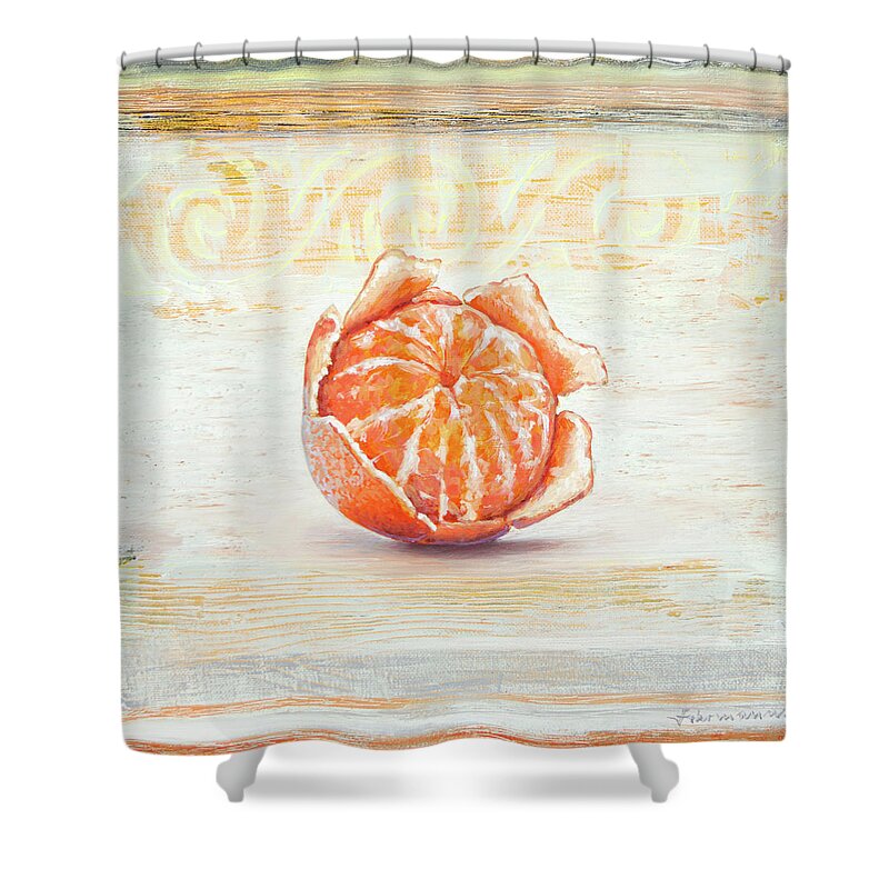 Orange Shower Curtain featuring the painting Aufbruch, Orange by Uwe Fehrmann