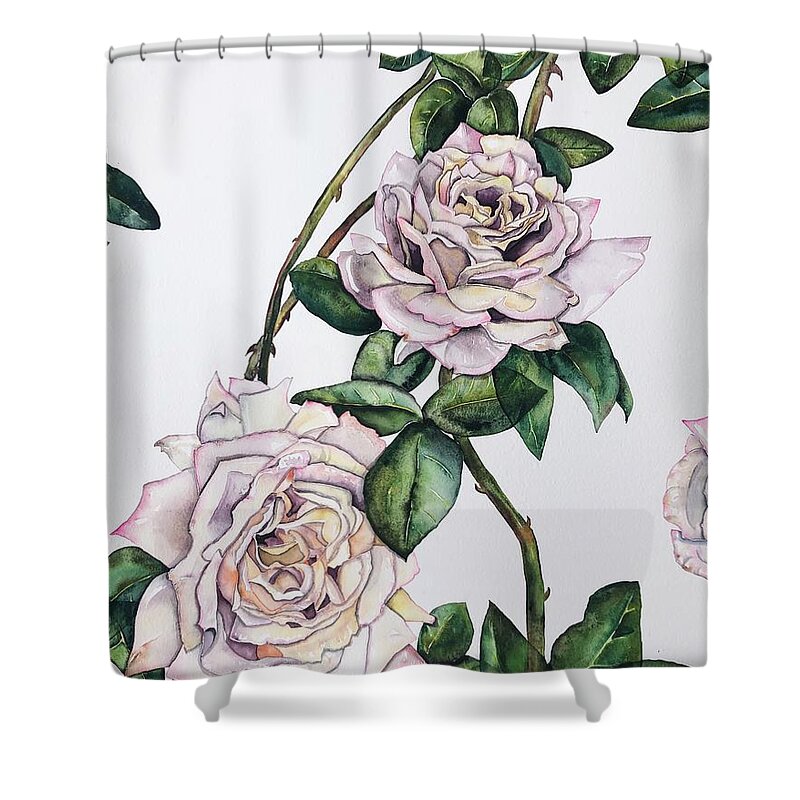 Flowers Shower Curtain featuring the painting Aunt Pats Roses by Kara Oestgaard