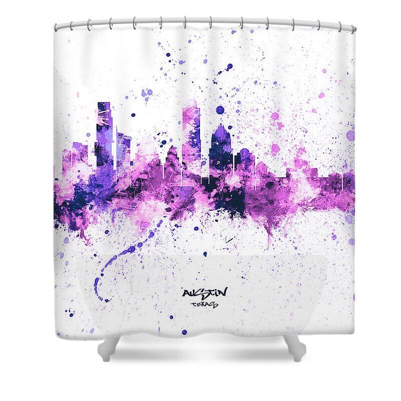 Austin Shower Curtain featuring the digital art Austin Texas Skyline #20b by Michael Tompsett