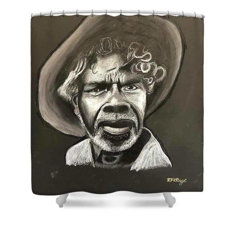 Australian Shower Curtain featuring the pastel Australian Aboriginal Stockman #1 by Richard Le Page
