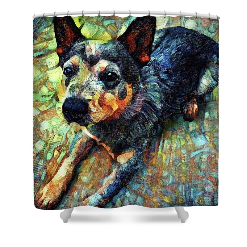 Australian Cattle Dog Shower Curtain featuring the digital art Australian Cattle Dog - Blue Heeler by Peggy Collins