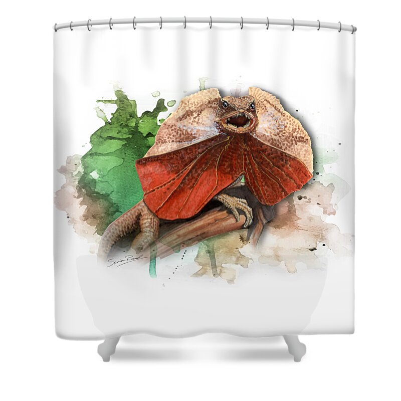 Art Shower Curtain featuring the painting Australian Frilled Necked Lizard by Simon Read