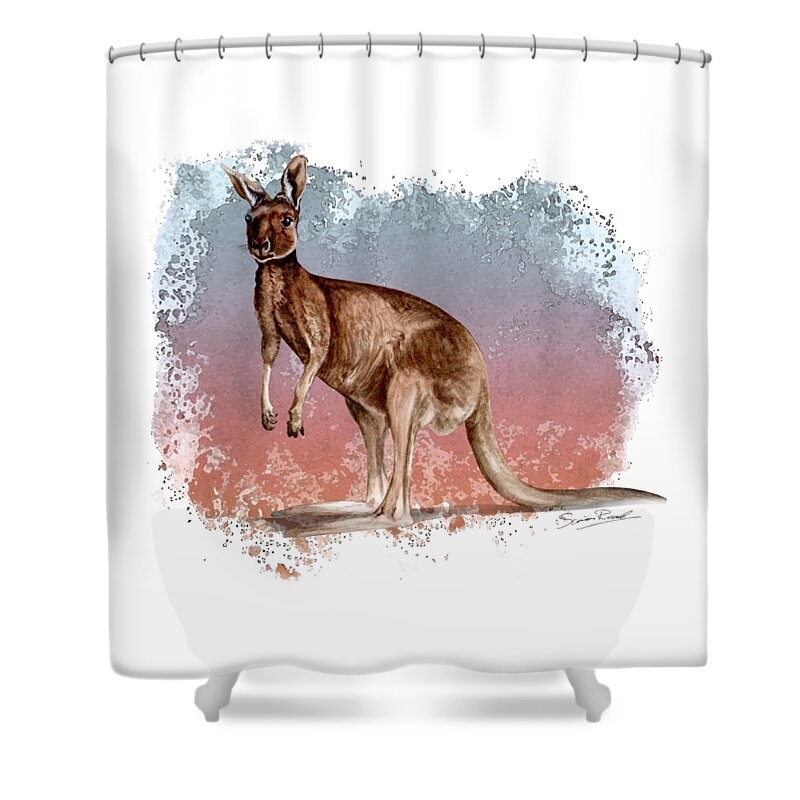 Art Shower Curtain featuring the painting Australian Red Kangaroo by Simon Read
