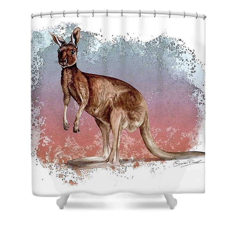 Art Shower Curtain featuring the painting Australian Red Kangaroo by Simon Read
