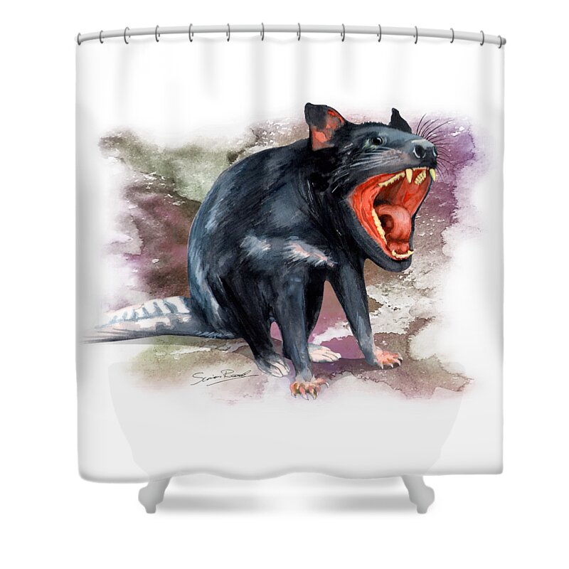 Art Shower Curtain featuring the painting Australian Tasmanian Devil by Simon Read