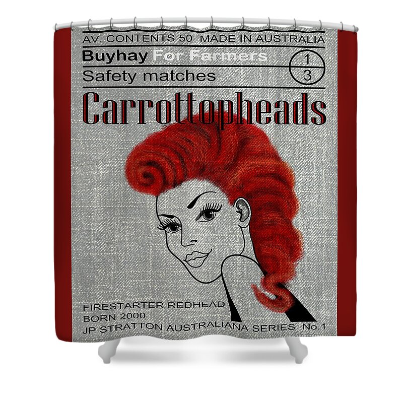 Australiana Shower Curtain featuring the drawing Australiana Iconic Matches Carrot Top Female I by Joan Stratton