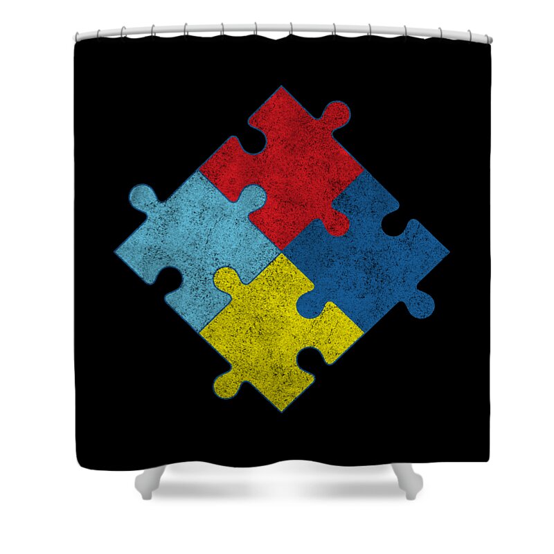Cool Shower Curtain featuring the digital art Autism Awareness Puzzle Pieces Vintage by Flippin Sweet Gear