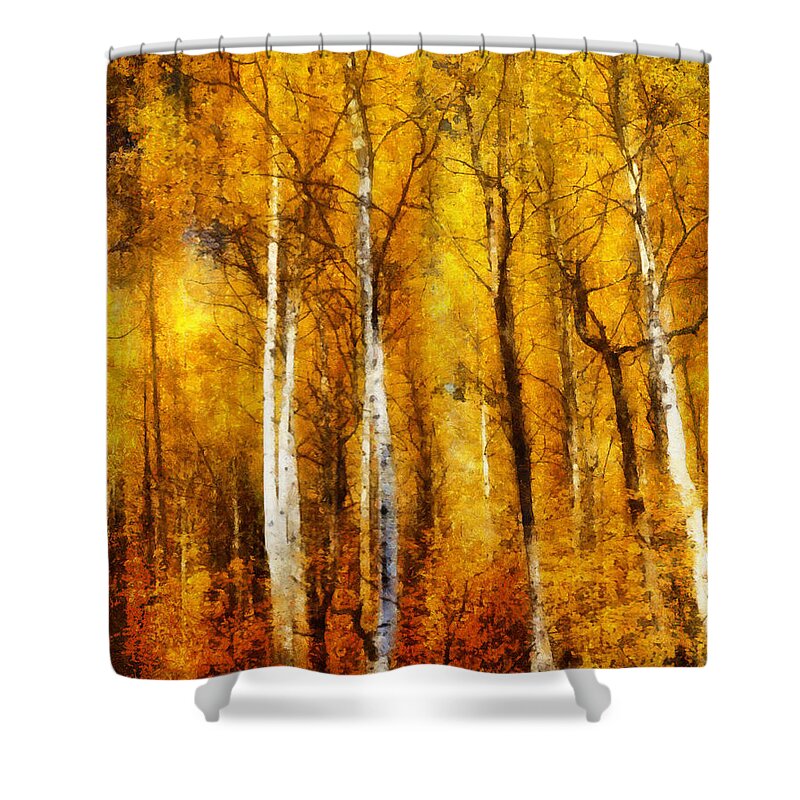 Autumn Aspens Painting Shower Curtain featuring the painting Autumn Aspens Painting by Dan Sproul