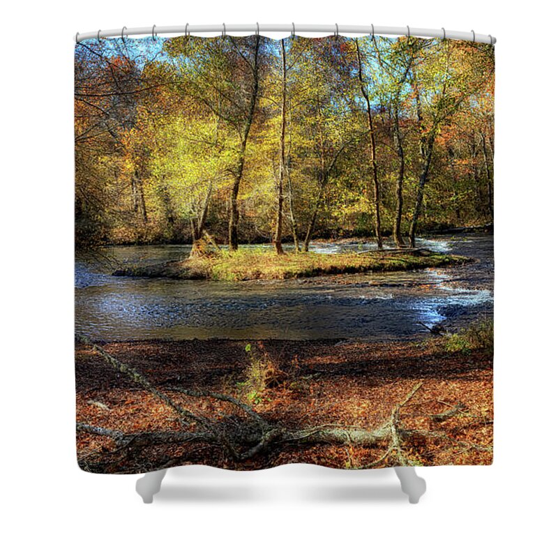 Autumn Shower Curtain featuring the photograph Autumn at the Buffalo River by Susan Rissi Tregoning