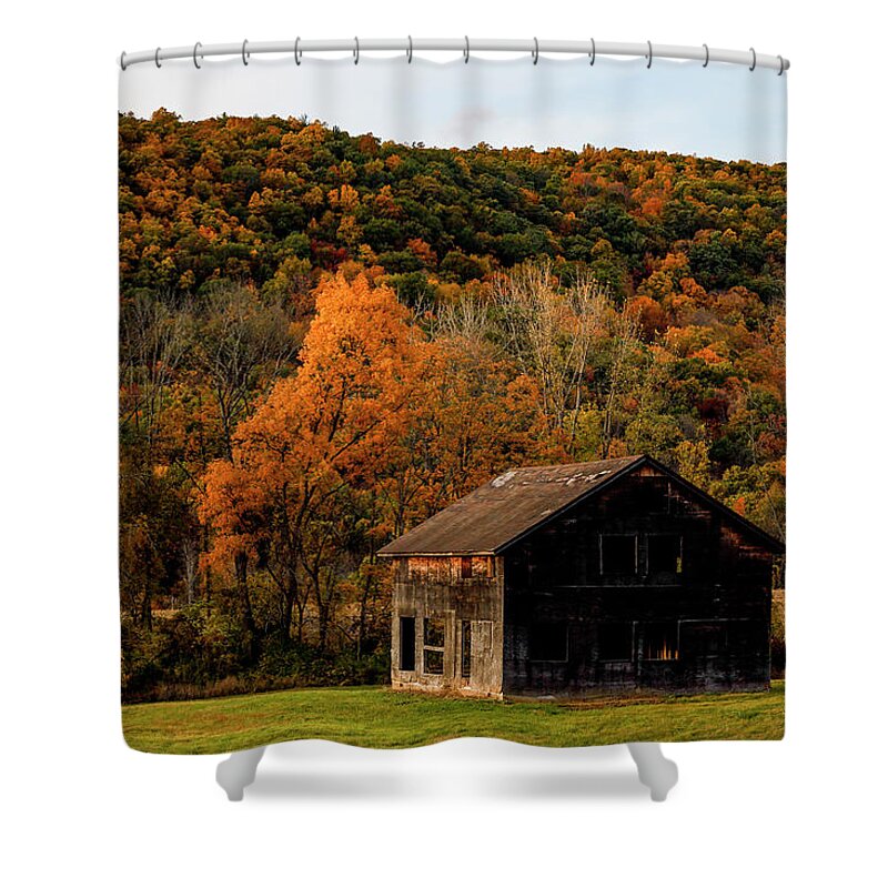 Abandoned Shower Curtain featuring the photograph Autumn barn by Alexander Farnsworth