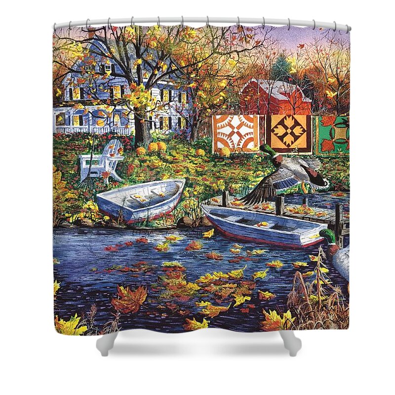 Autumn Landscape Shower Curtain featuring the painting Autumn Blessings by Diane Phalen