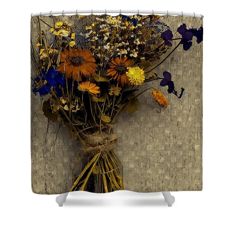 Wildflowers Shower Curtain featuring the mixed media Autumn Bouquet by Bonnie Bruno