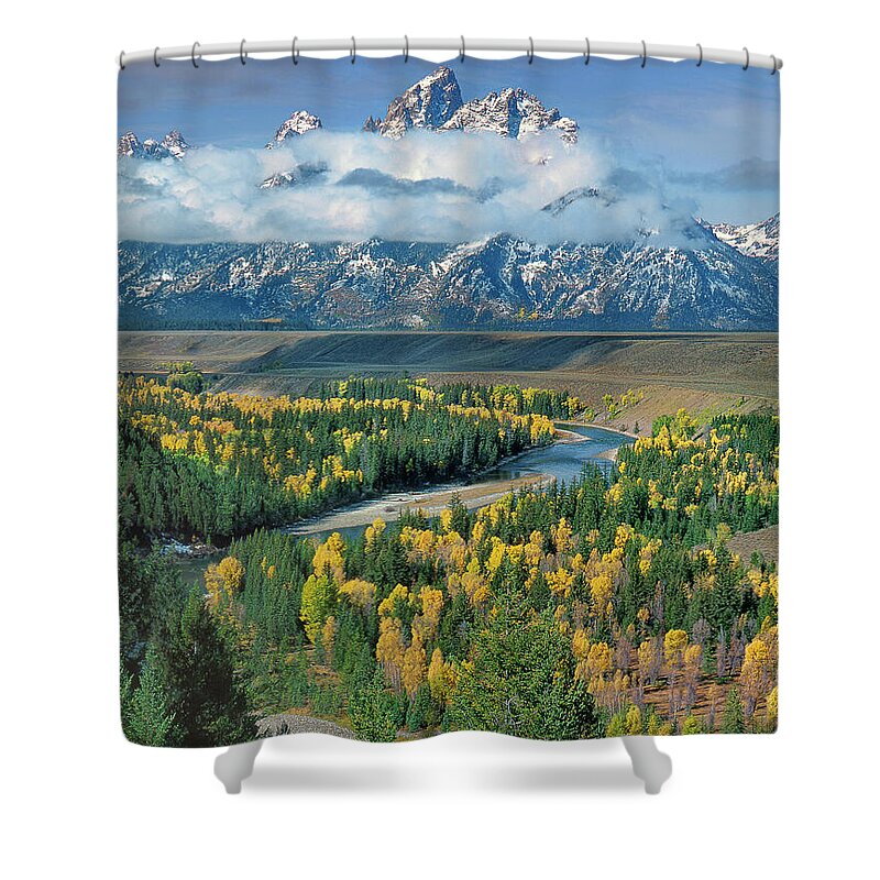 Dave Welling Shower Curtain featuring the photograph Autumn Colors Snake River Overlook Grand Tetons National Park Wyoming by Dave Welling