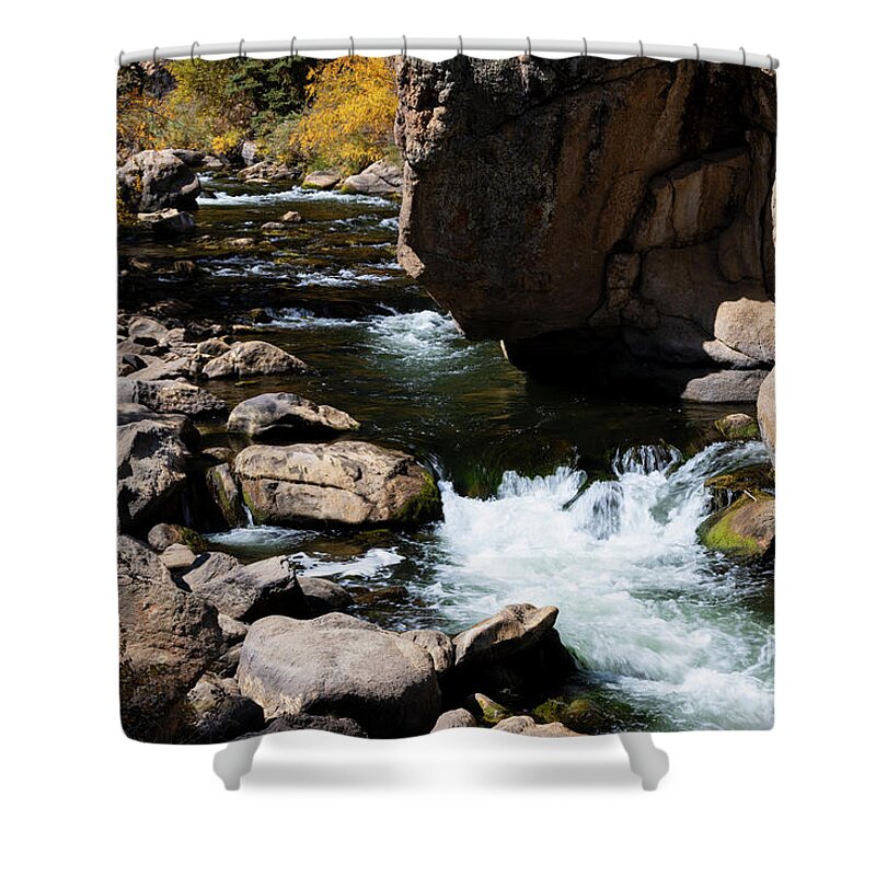 Eleven Mile Canyon Shower Curtain featuring the photograph Autumn Falls in Eleven Mile by Steven Krull