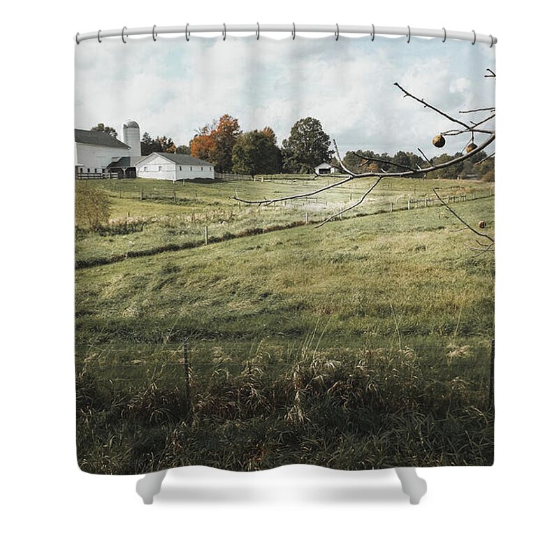 Autumn Shower Curtain featuring the digital art Autumn Farm by Joyce Wasser