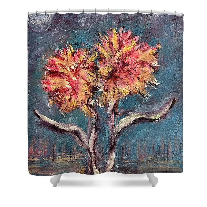Autumn Shower Curtain featuring the painting Autumn Feathered Petals by Katt Yanda