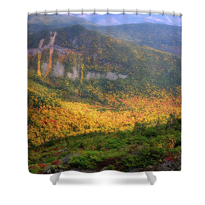 4000 Footer Shower Curtain featuring the photograph Autumn Fire, Carrigain Notch. by Jeff Sinon