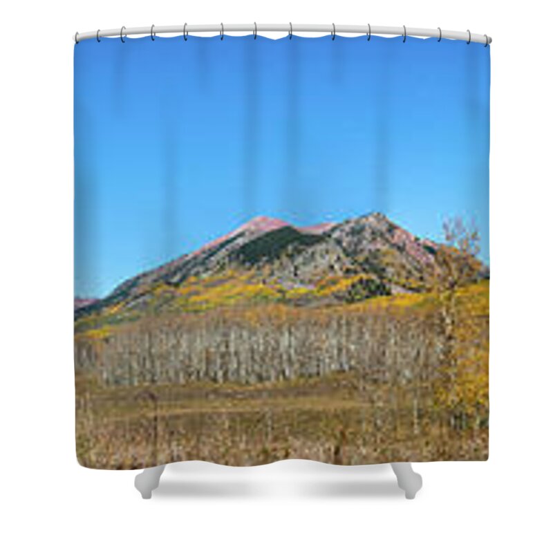 Aspens Shower Curtain featuring the photograph Autumn in Gothic Valley Panorama by Ron Long Ltd Photography