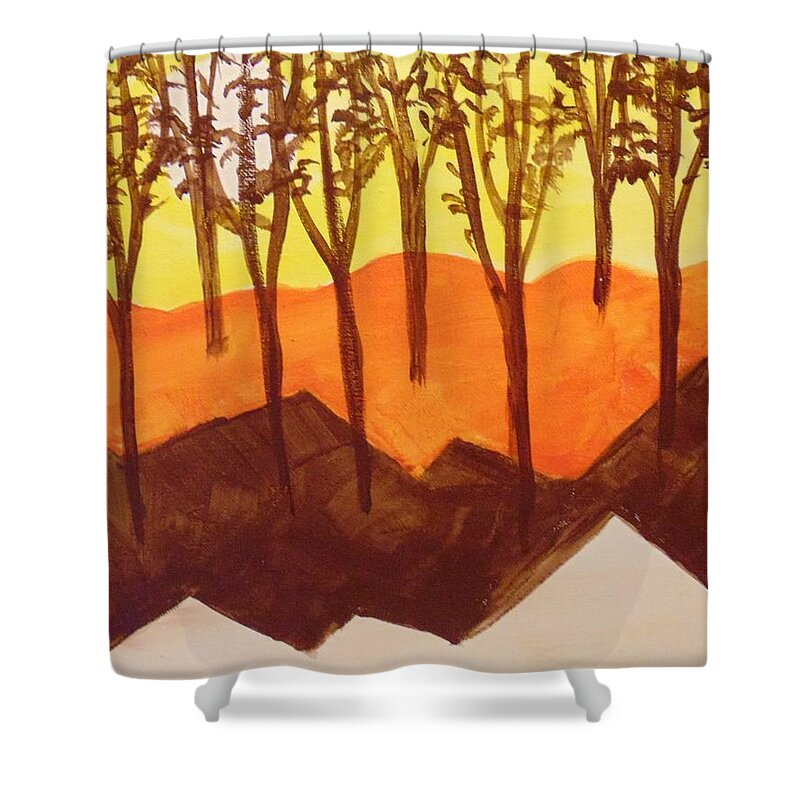 Landscape Shower Curtain featuring the painting Autumn Hills by Saundra Johnson