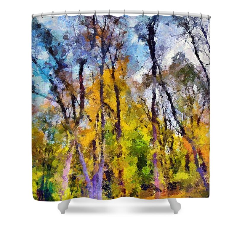 Trees Shower Curtain featuring the mixed media Autumn in the Park by Christopher Reed