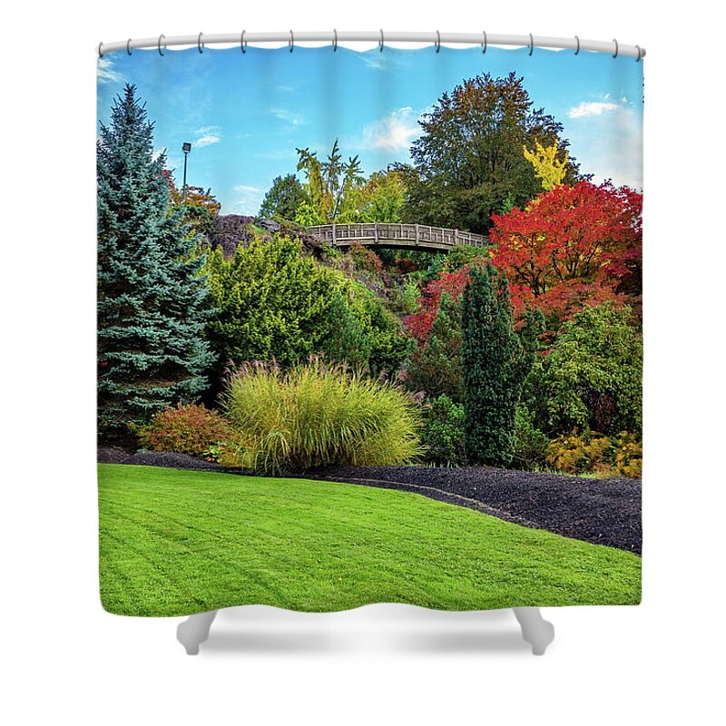 Alex Lyubar Shower Curtain featuring the photograph Autumn landscape at Queen Elizabeth Park by Alex Lyubar