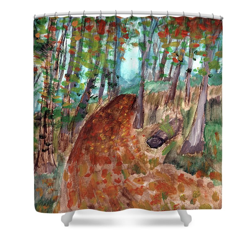 Autumn Shower Curtain featuring the painting Autumn Leaves along the Trail by Christopher Reed