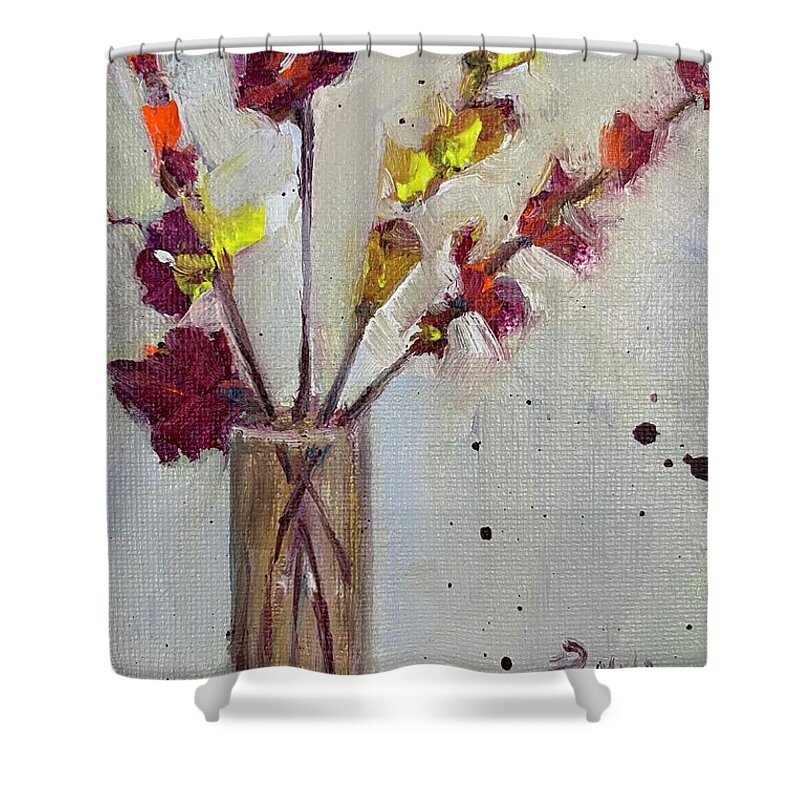 Fall Art Shower Curtain featuring the painting Autumn Leaves in a Vase by Roxy Rich
