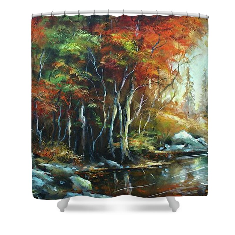 Landscape Shower Curtain featuring the painting Autumn Light by Michael Lang