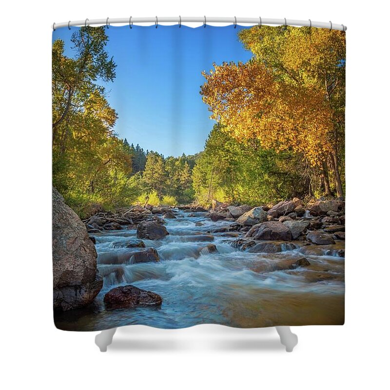 Left Hand Creek Shower Curtain featuring the photograph Autumn Morning on Left Hand Creek by Christopher Thomas