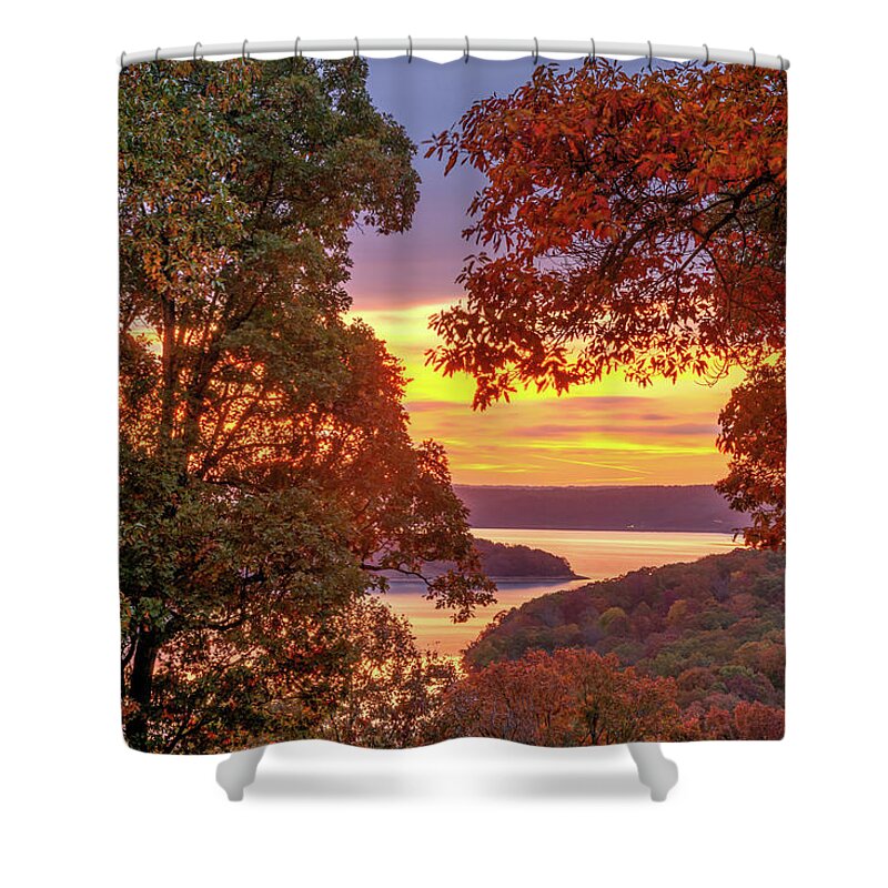 Beaver Lake Shower Curtain featuring the photograph Autumn Morning Overlooking Beaver Lake by Gregory Ballos