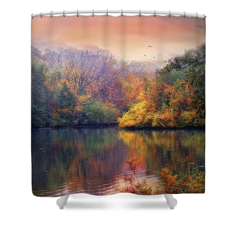 Autumn Shower Curtain featuring the photograph Autumn on a Lake by Jessica Jenney