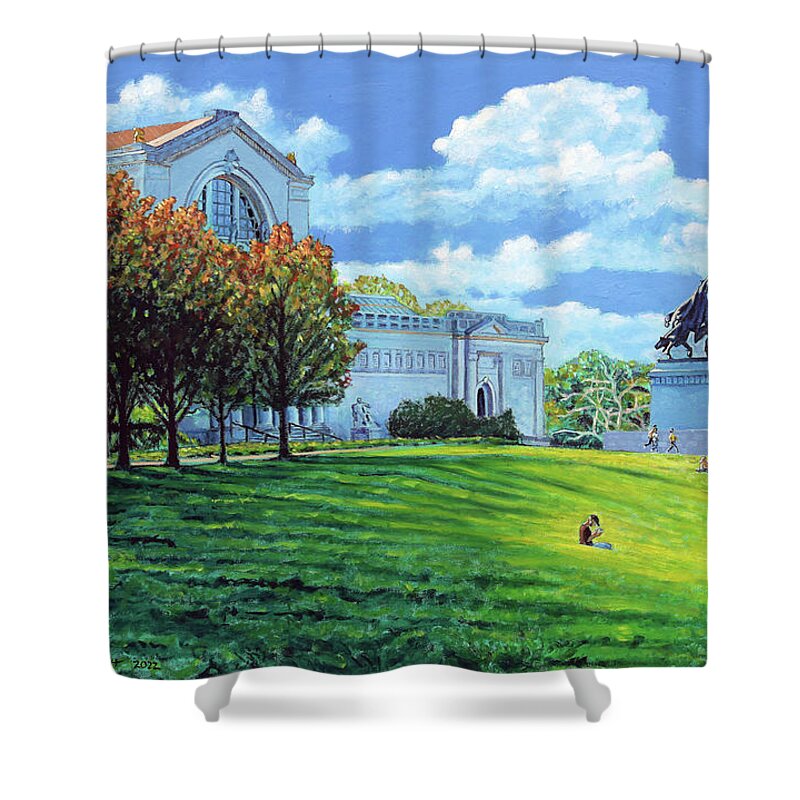 St. Louis Art Museum Shower Curtain featuring the painting Autumn On Art Hill by John Lautermilch