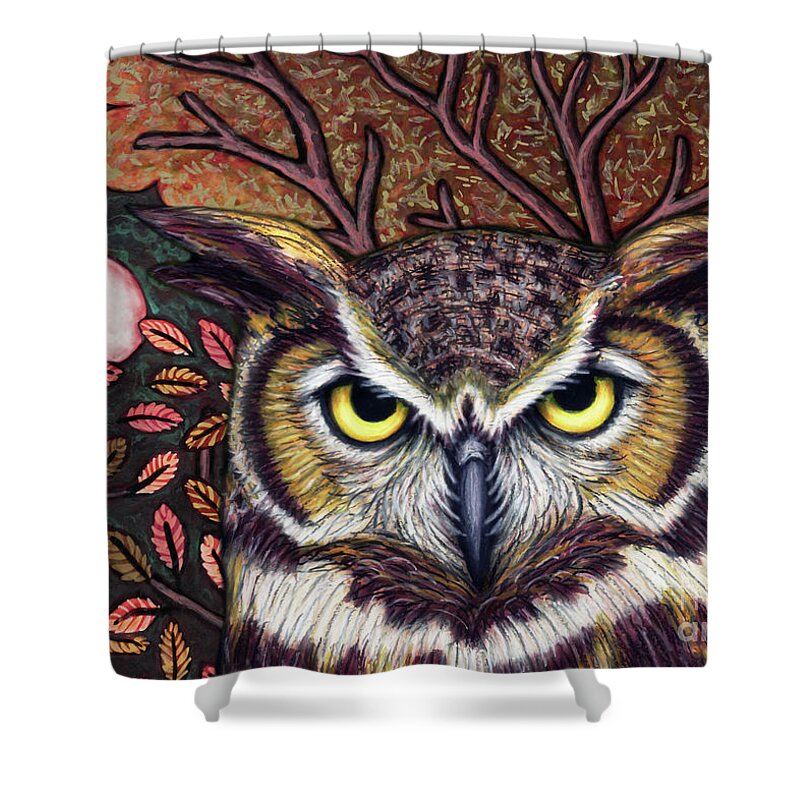 Owl Shower Curtain featuring the painting Autumn Owl Moon by Amy E Fraser