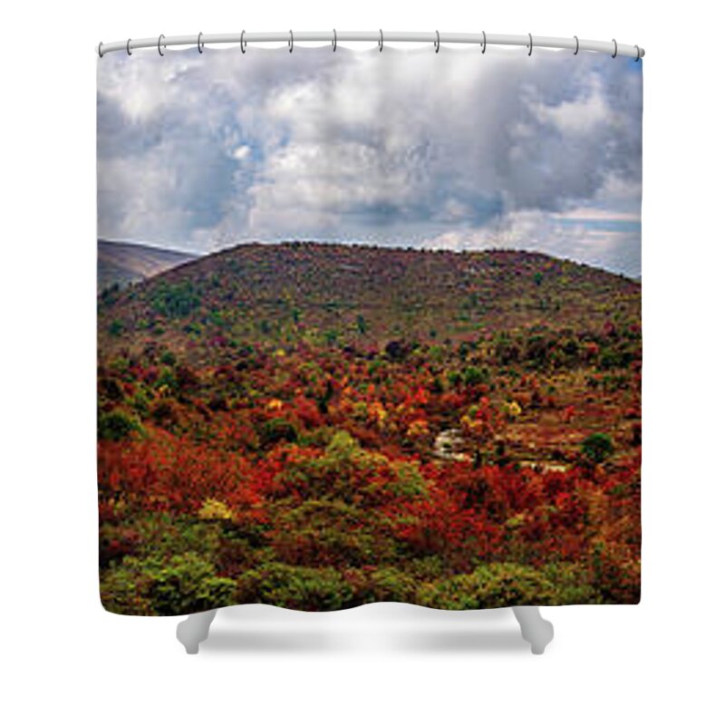 Autumn Shower Curtain featuring the photograph Autumn Panorama of a Graveyard by Dan Carmichael