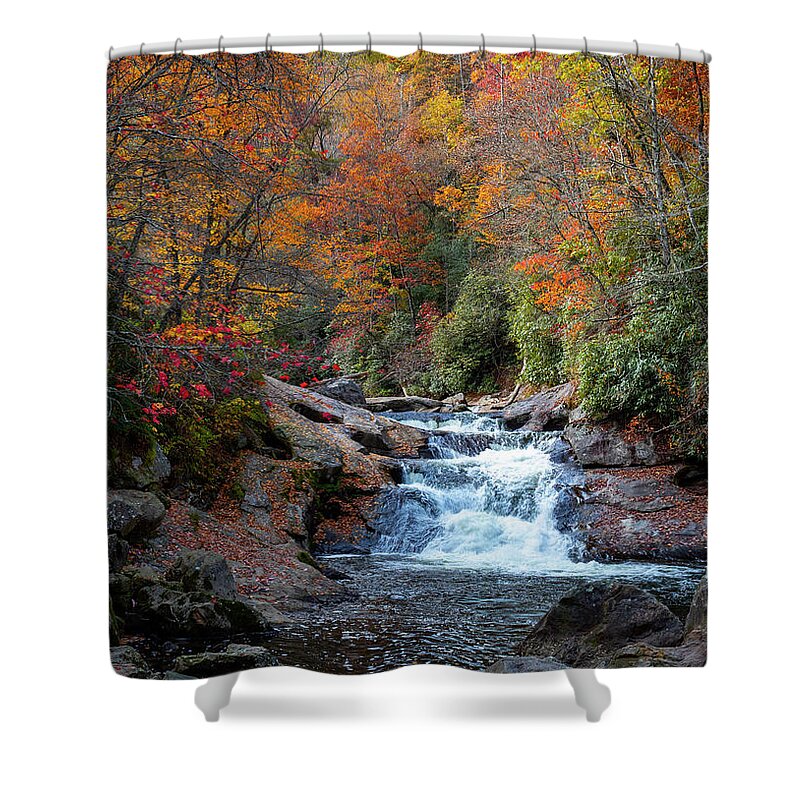 Cullasaja River Shower Curtain featuring the photograph Autumn Rainbow On Cullasaja Falls by Dan Sproul