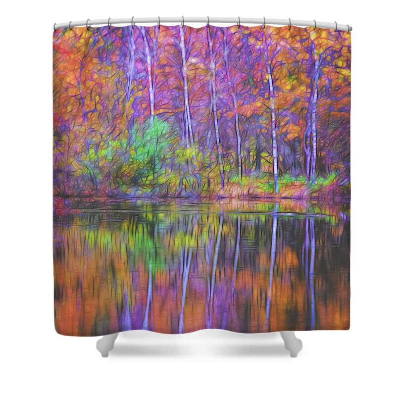 Lake Reflection Shower Curtain featuring the photograph Autumn Reflection II by Tom Singleton
