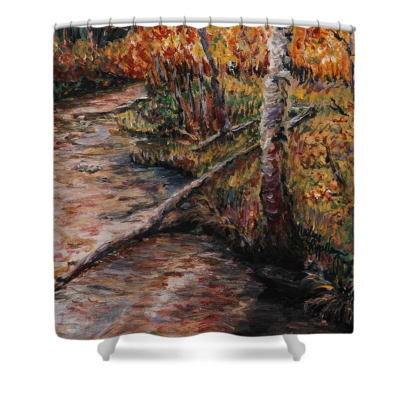 Landscape Shower Curtain featuring the painting Autumn Reflections by Nadine Rippelmeyer