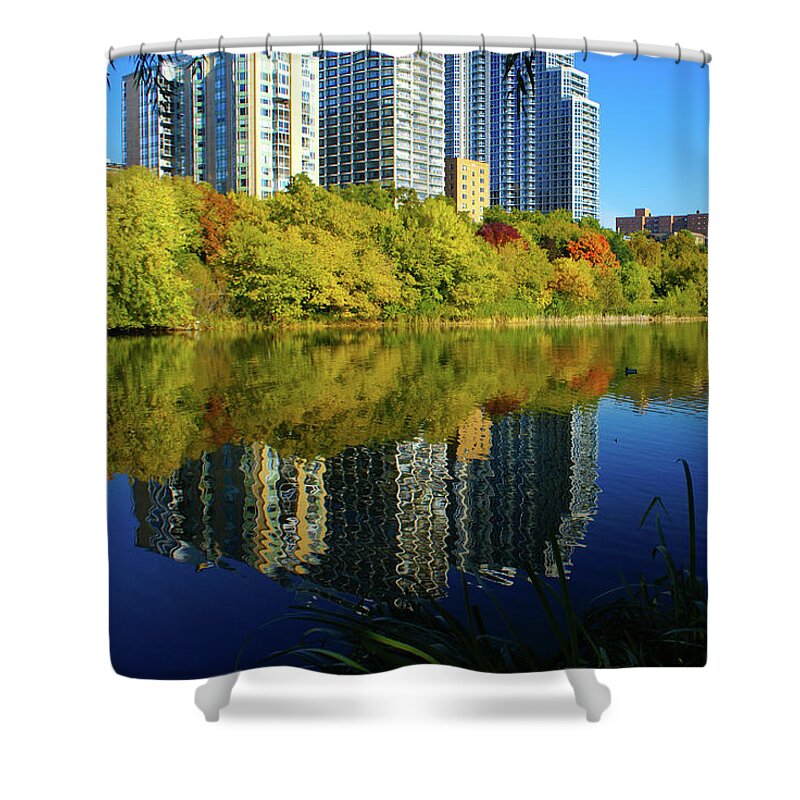 Milwaukee Shower Curtain featuring the photograph Autumn Skyline to the North by Deb Beausoleil