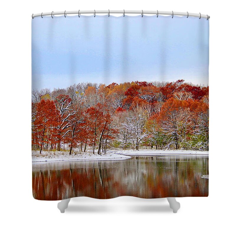 Autumn Shower Curtain featuring the photograph Autumn Snow by Sarah Lilja