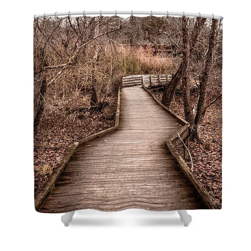 Docks Shower Curtain featuring the photograph Autumn Soft Morning Mystery by Debra and Dave Vanderlaan