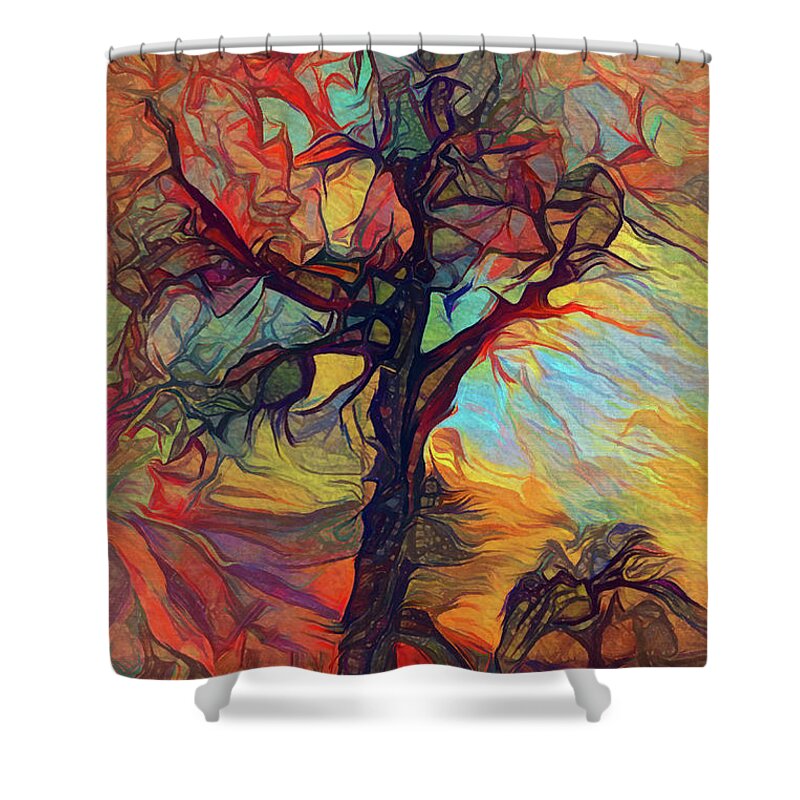 Abstract Trees Shower Curtain featuring the digital art Autumn Trees Abstract Art by Peggy Collins