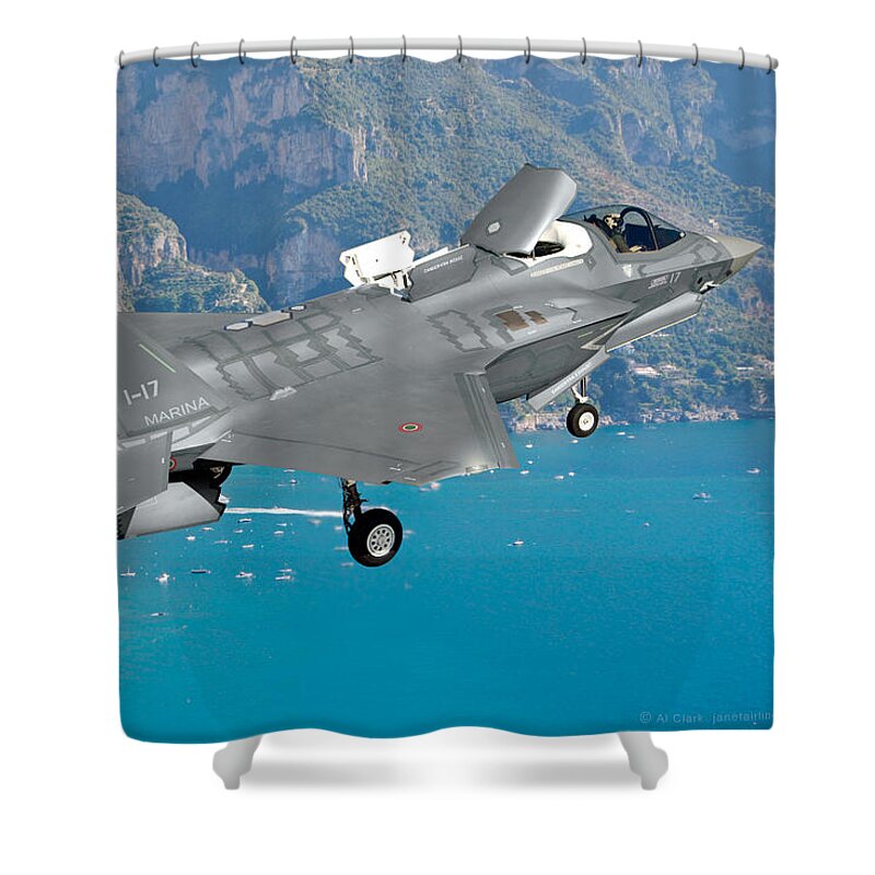 Lightning Shower Curtain featuring the digital art Aviazione Navale F-35B by Custom Aviation Art