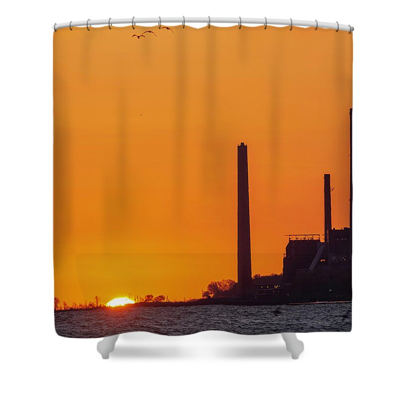 Avon Shower Curtain featuring the photograph Avon Power Plant Sunrise by James McClintock