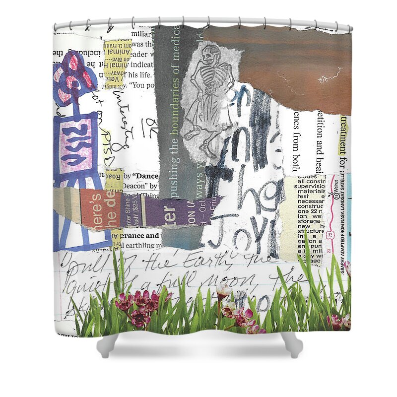 Collage Shower Curtain featuring the mixed media Awakenings by Milestone Art Collective