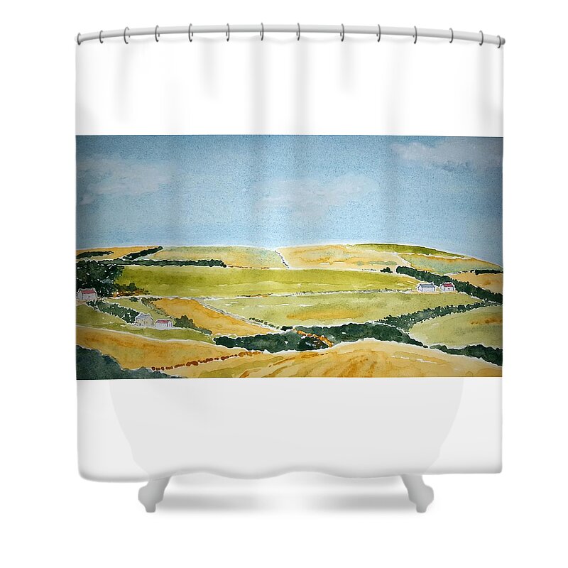 Watercolor Shower Curtain featuring the painting Ayrshire Farms by John Klobucher